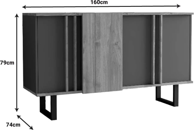 Sideboard Amanda I, ngjyrë antracit-arrë, 160x74x79cm