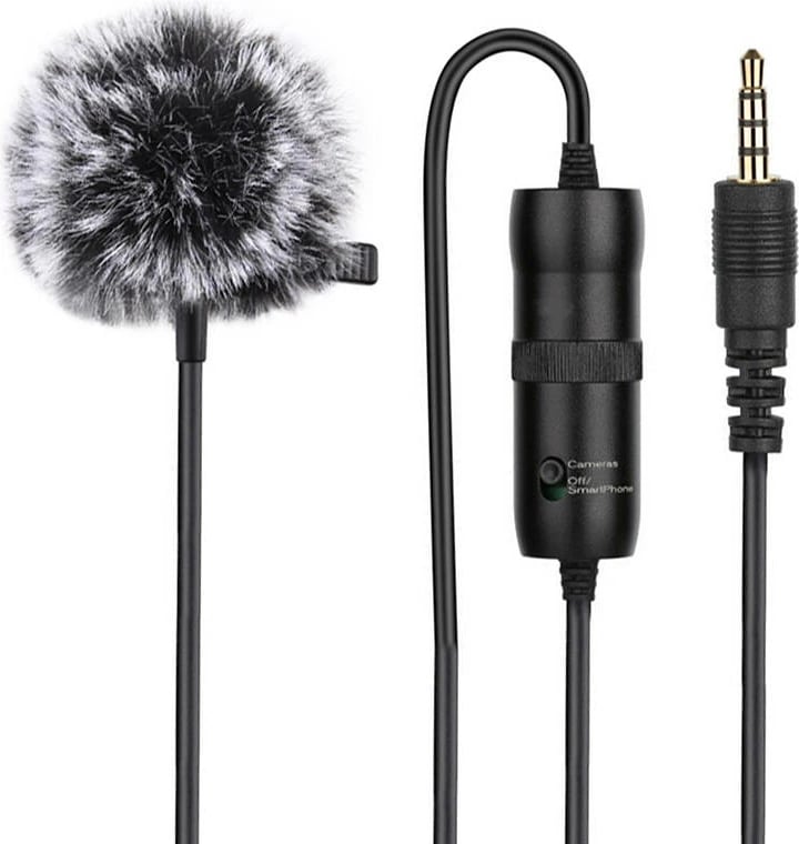 Mikrofon lavalier Puluz PU427 me klip, 3.5mm Jack, 6m, i zi