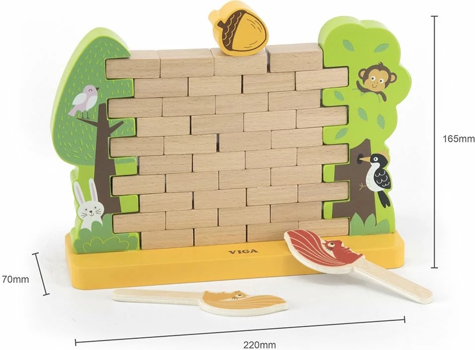 Lojë druri mur, Viga, set me 40 tulla, për 2 lojtarë, faget, për fëmijë 3+, multingjyrë