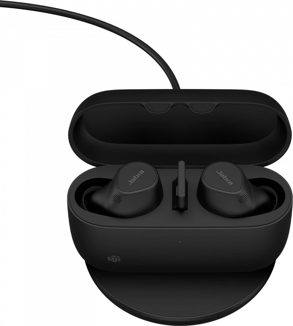 Kufje Jabra Evolve2 Buds wireless me pad karikimi, USB-A, të zeza