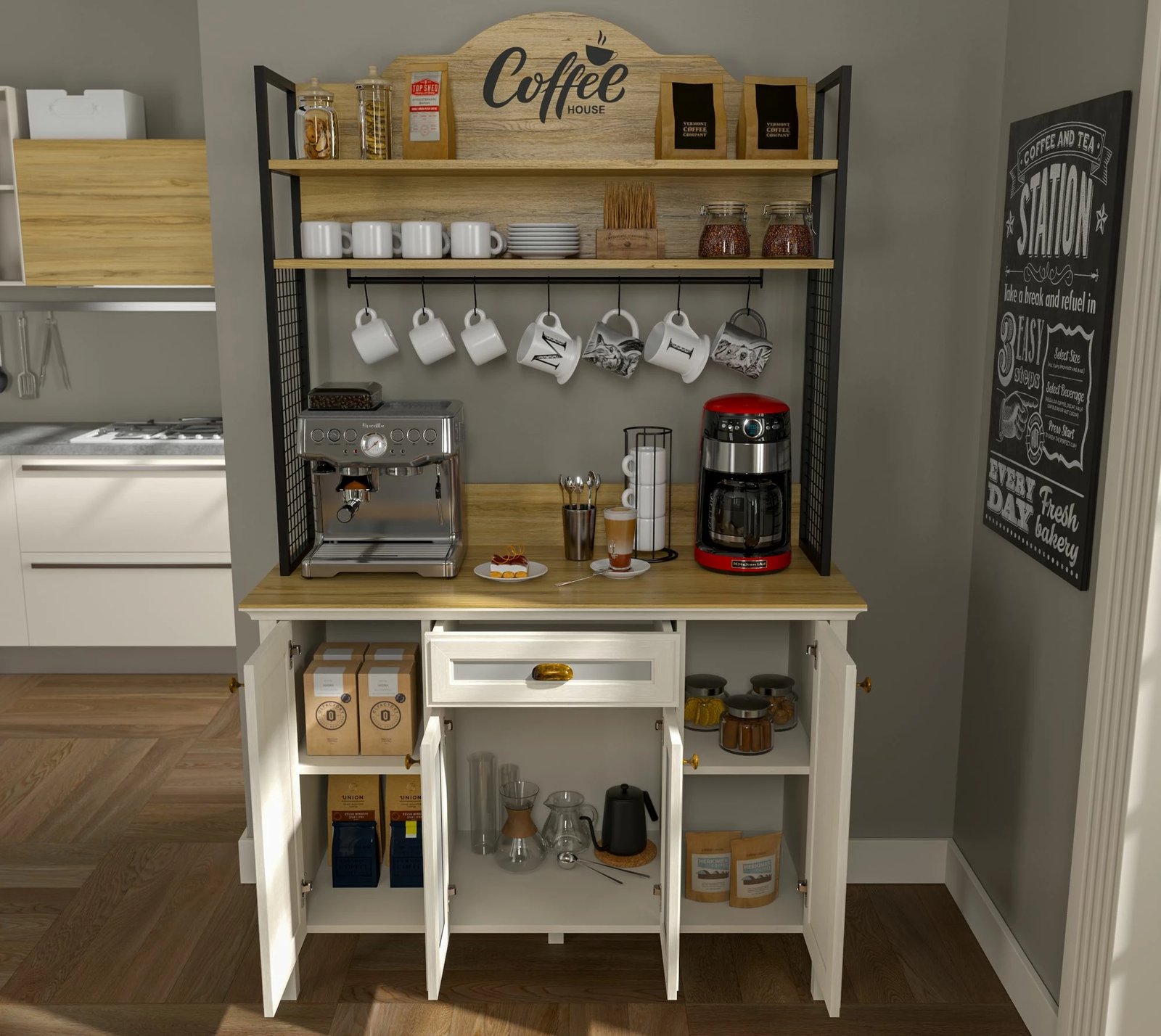 Dollap për kafe, krem, lis, e zi, Skye Decor, FRN-21027