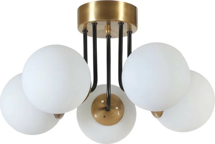 Llambë tavani Opviq Pablo, 5 drita, metal e bardhë me qelq, ngjyrë ari