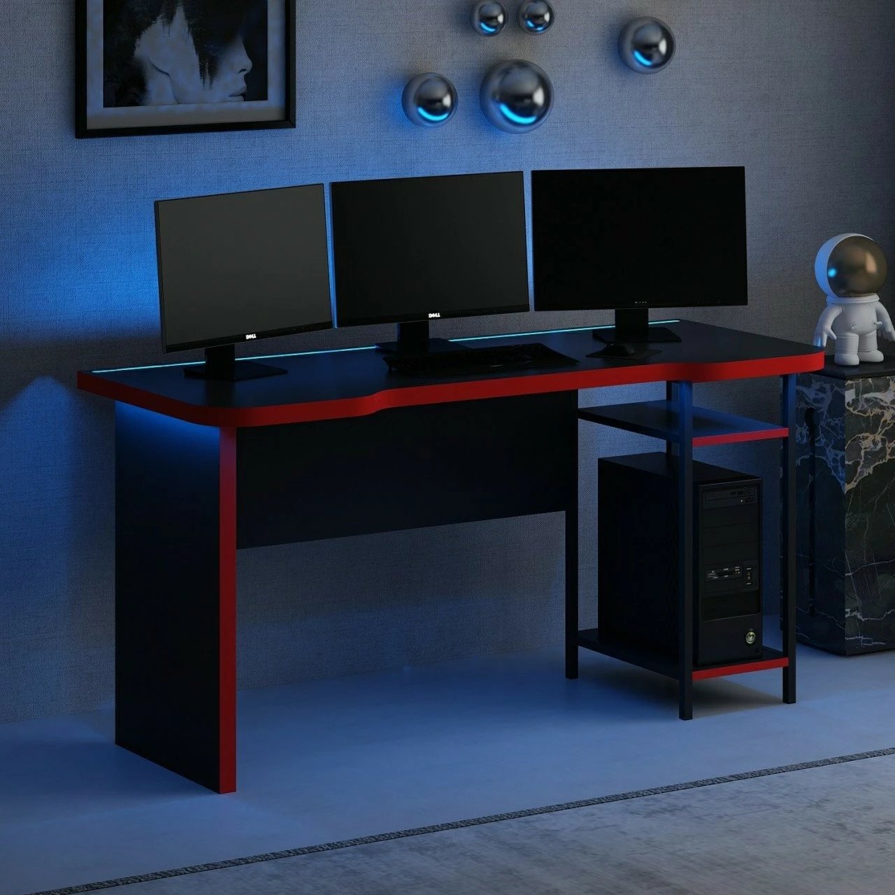 Tavolinë gaming Skye Decor Phoenix 8, e zezë, e kuqe