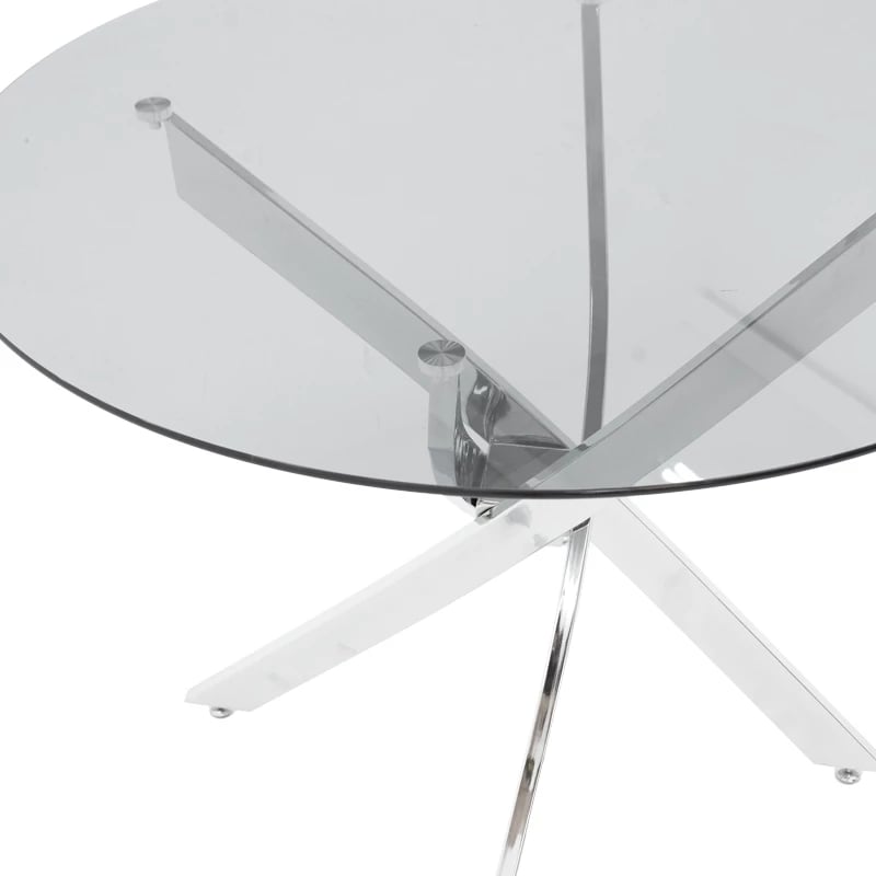 Tavolinë Antoro, xham dhe këmbë metali, ngjyrë kromi, D80x75cm