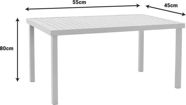 Tavolinë me karrige Kliton-Raven set prej 5 FOLEJA alumini ngjyrë e bardhë 150x80x74cm