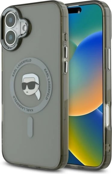 Mbështjellës Karl Lagerfeld IML Metal Karl Head MagSafe për iPhone 16, Zi