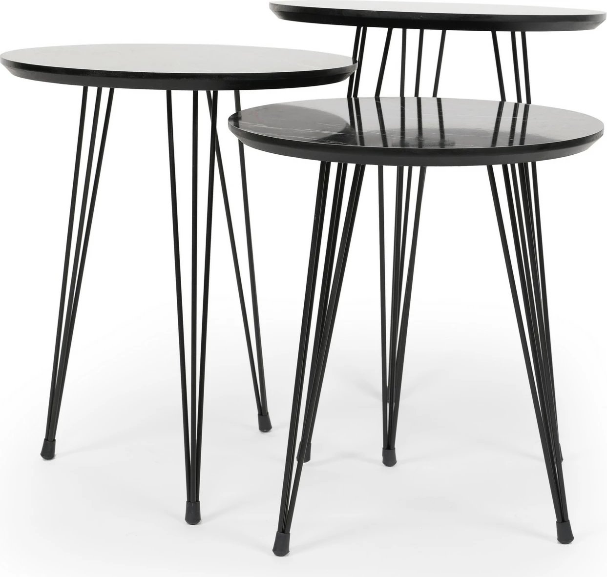 Set tavolinash ndihmëse, model mermeri i zi, 3 copë, Hanah Home