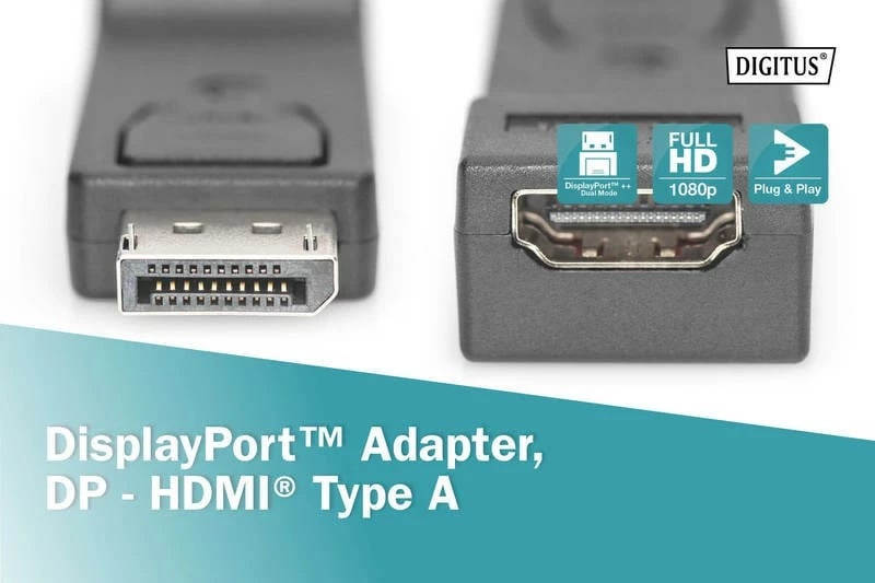 Adapter Digitus DisplayPort në HDMI, AK-340602-000-S, i zi