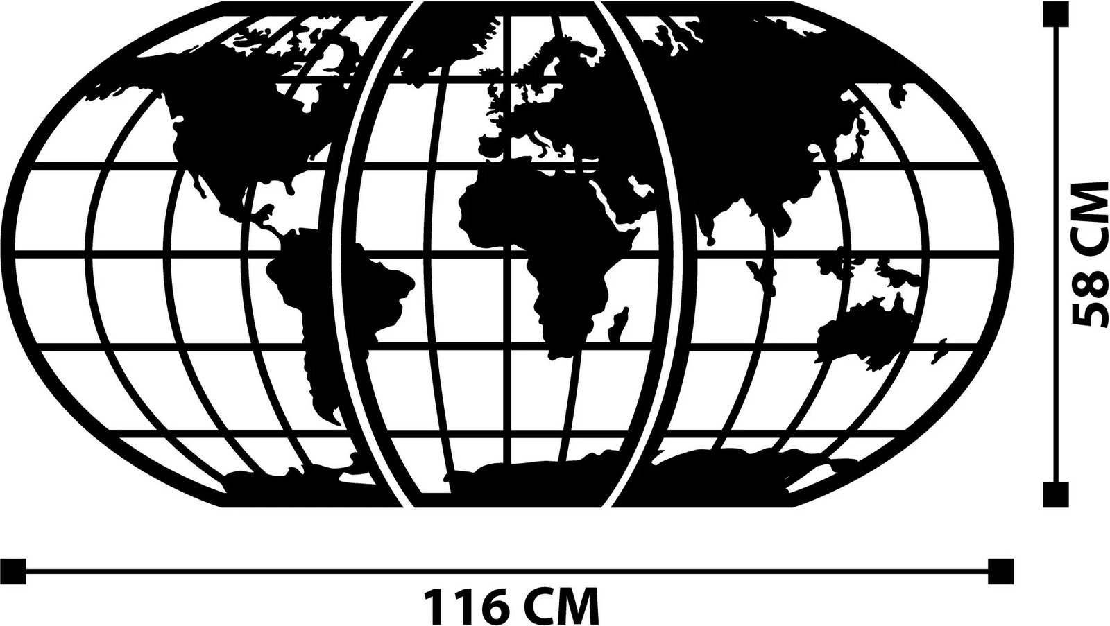 Aksesor dekorativ metalik për mur, hartë bote, Wallity, 116x58cm