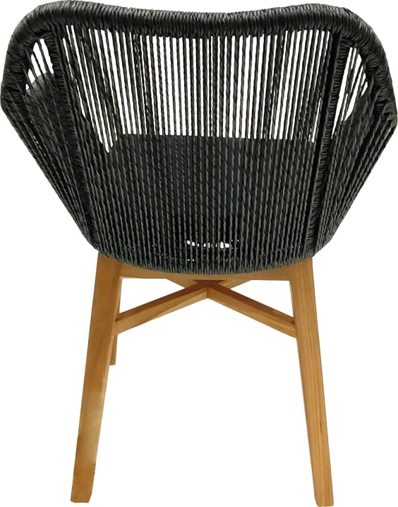 Karrige Kalie dru teak dhe litar sintetik, ngjyrë natyrale e zezë, me jastëk, 60x61x80cm