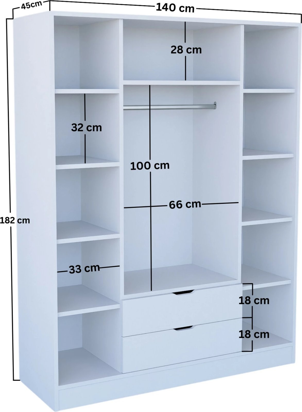 Dollap Hanah Home, Duru 4 dyer, 1600-017, ngjyrë e bardhë mat
