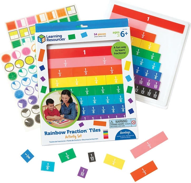 Set edukativ Learning Resources Rainbow Fraction Tiles LER 0615, 51 pjesë, shumëngjyrësh