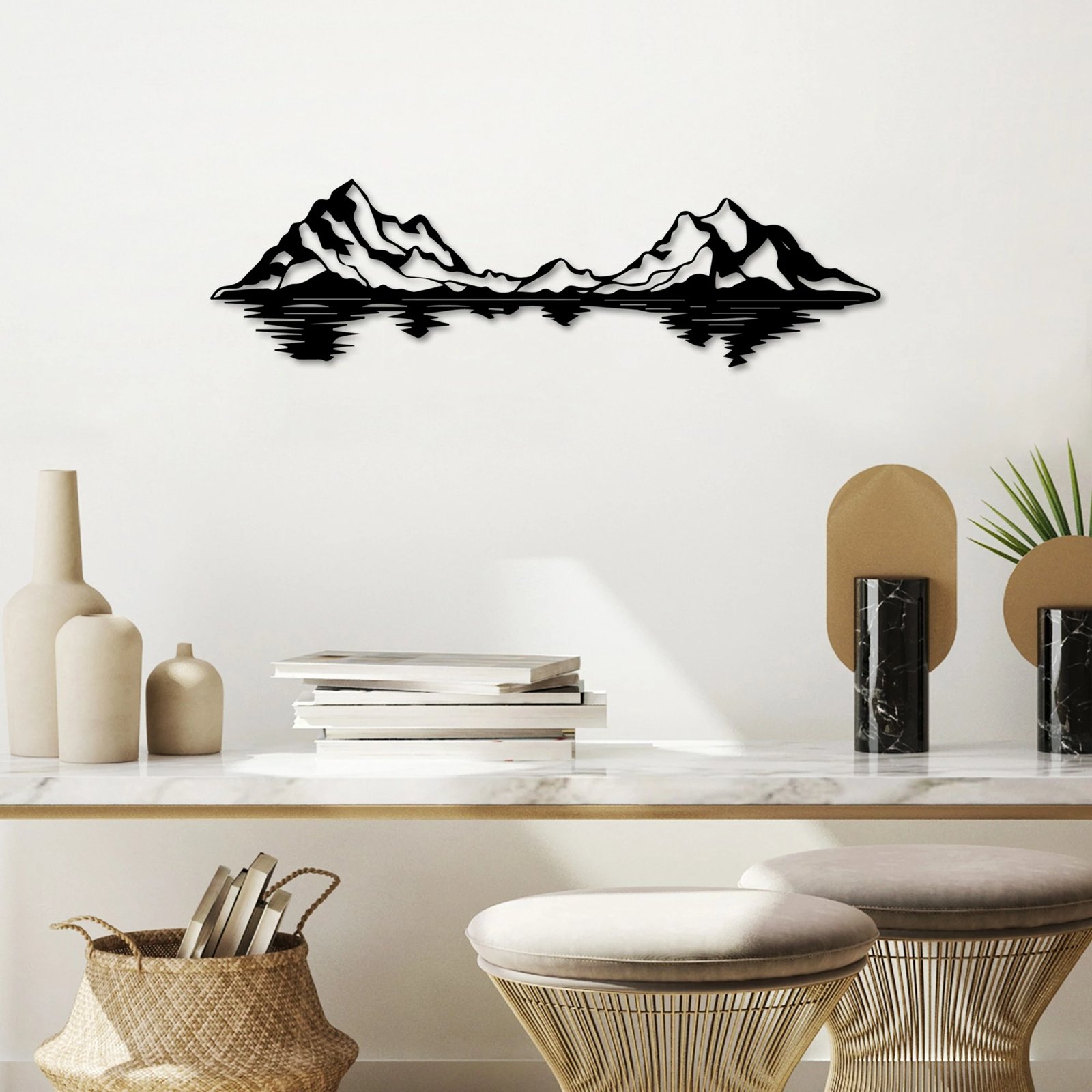 Aksesor dekorativ metalik për mur, peizazh, Wallity