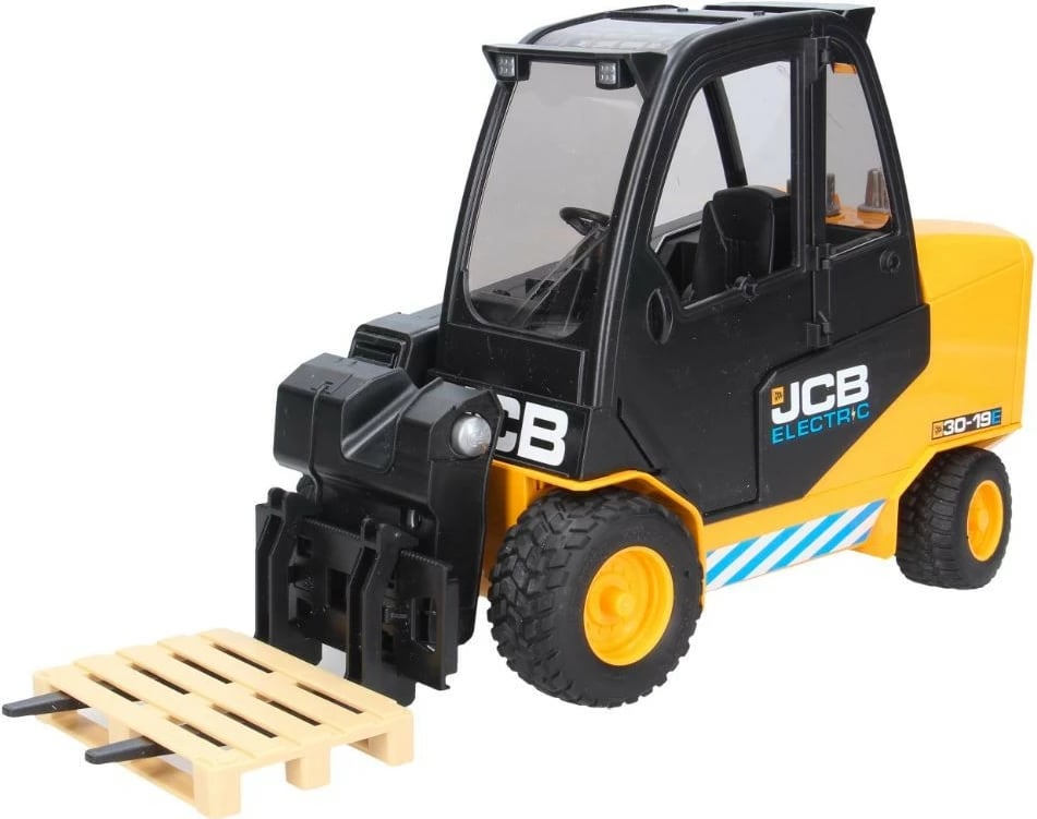 Lodër forklift BRUDER JCB me ngarkues teleskopik dhe paletë, 1:16, verdhë/zezë