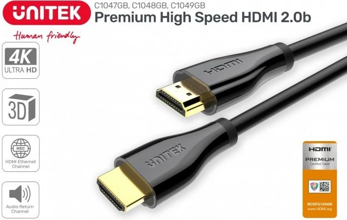 Kabllo HDMI Unitek C1048GB, 2m, Premium Certified, E zezë