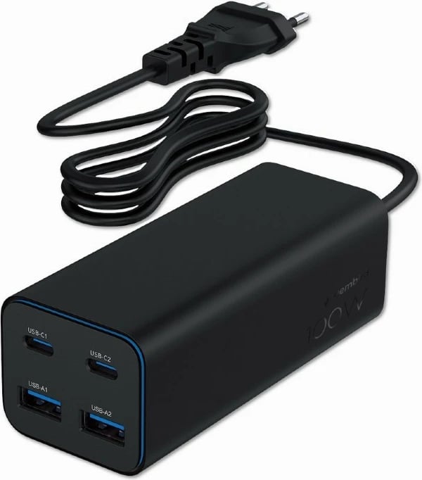 Karikues universal Gembird TA-UC-2A2C-PD100-01-BK, 100W, 2x USB-C, 2x USB-A, i zi