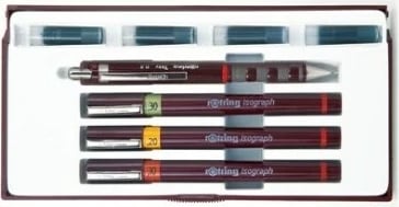 Set stilolapsa Rotring Isograph, 0.2/0.3/0.5 mm, 4 copë, Zi