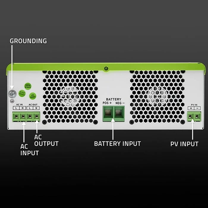 Inverter solar hibrid Qoltec 53863, 1500W, 100A, 12V, MPPT, Sinus i pastër, Wi-Fi, Bardhë/Gjelbër