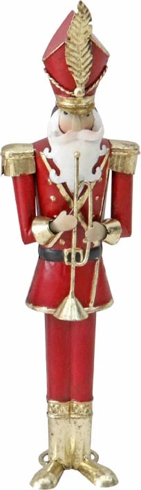 Dekoratë Krishtlindjesh FRED, ushtar prej metali, e kuqe, ar, e bardhë, 11x9x39cm