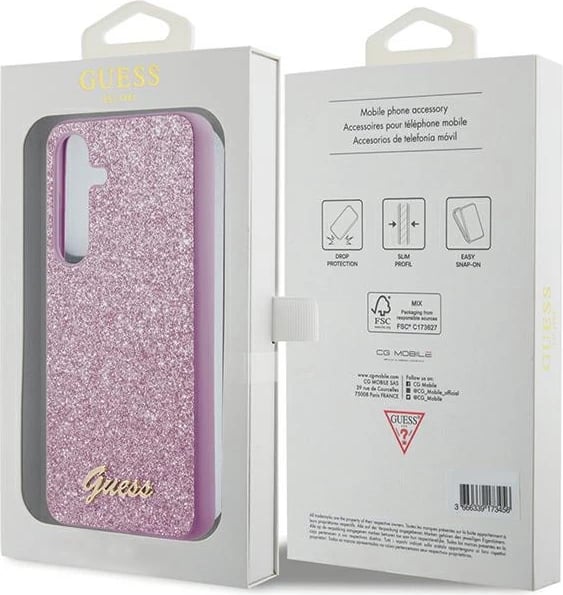Mbështjellës Guess Glitter Script për Samsung Galaxy S24+, vjollcë