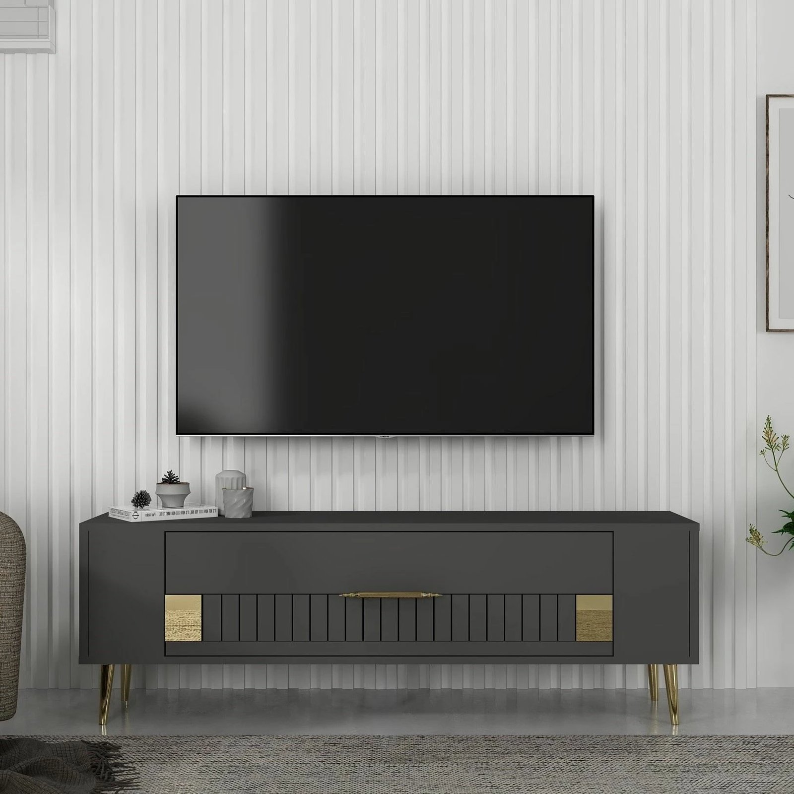 Komodë TV Skye Decor, anthracite, gold, Retrolp4