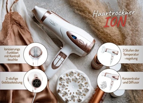 tharëse flokësh, Adler, AD 2248, 2200W, ION, 2 shpejtësi, 3 temperatura, Cool Shot, kabllo 1.8m, me difuzer dhe koncentrator, e bardhë