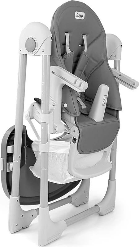 karrige e lartë për fëmijë, Milly Mally Bueno, 7 nivele lartësie, shpinore 5 pozicione, tabaka e heqshme, deri 15 kg, gri