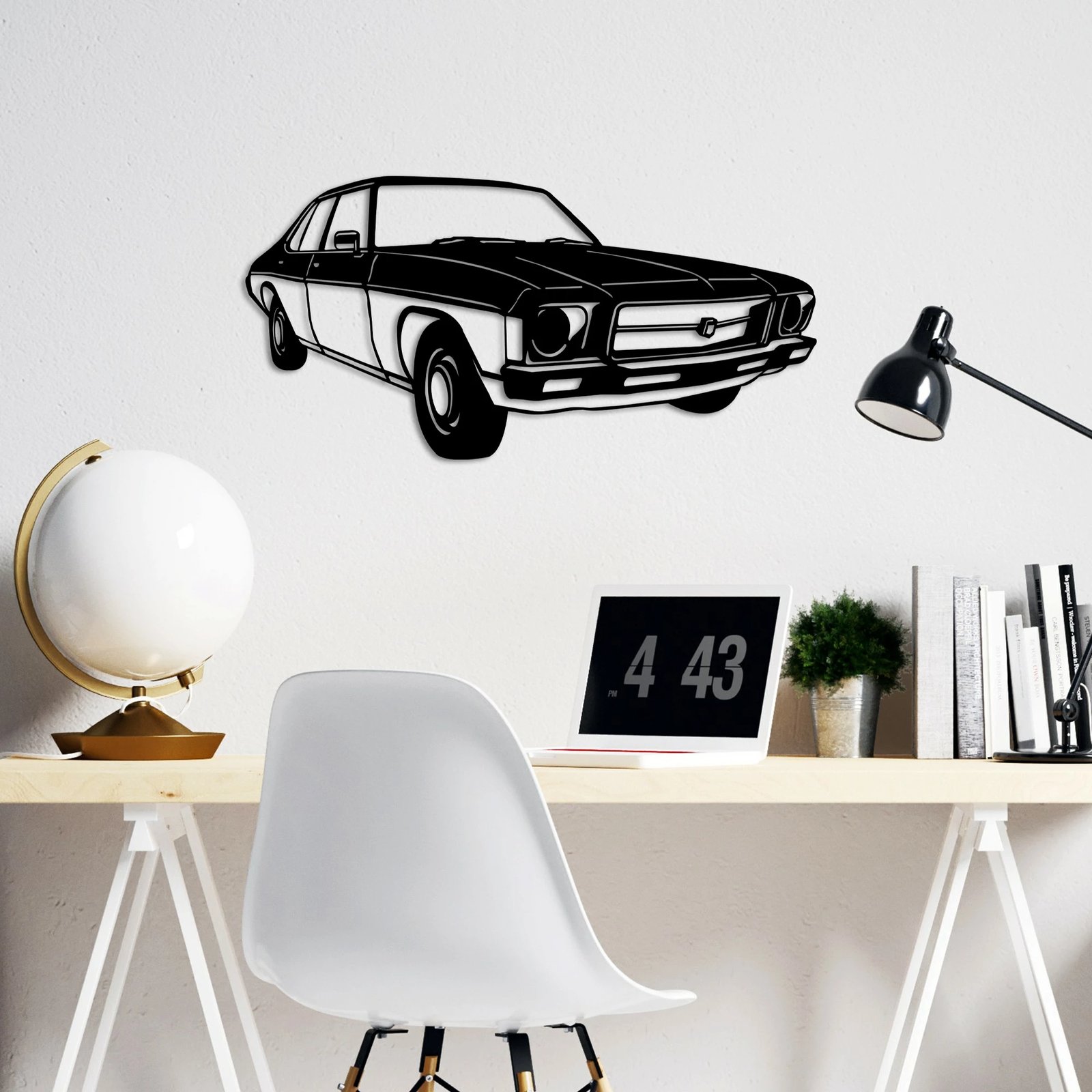 Aksesor dekorativ metalik për mur, veturë vintage sedan Holden Kingswood, ngjyrë e zezë