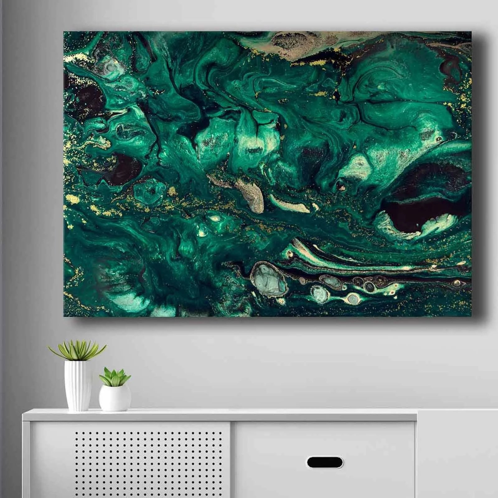 Pikturë dekorative në kanavacë, ngjyra e gjelbër, krem, ari, e zezë, 70x100cm, Wallity 70100NISC-019