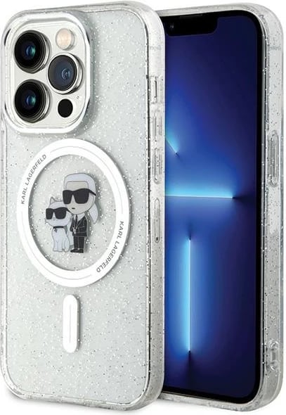 Mbështjellës Karl Lagerfeld Karl&Choupette Glitter MagSafe për iPhone 15 Pro, Transparent