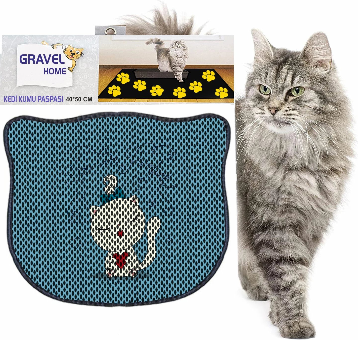 Tapet për rërë mace, Paws & Whiskers, Kdkafa0034, shumëngjyrësh, 40x50cm
