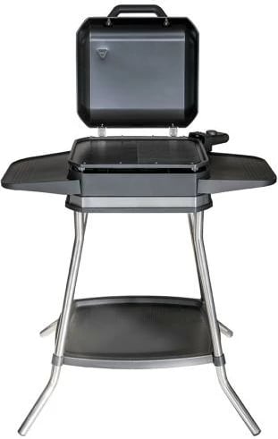 Grill elektrik 2‑në‑1 me këmbë dhe tavoline, Unold Jimmi 58585, deri 300°C, pllakë jo‑ngjitëse me faqe të lëmuara dhe të brinjëzuara, i zi