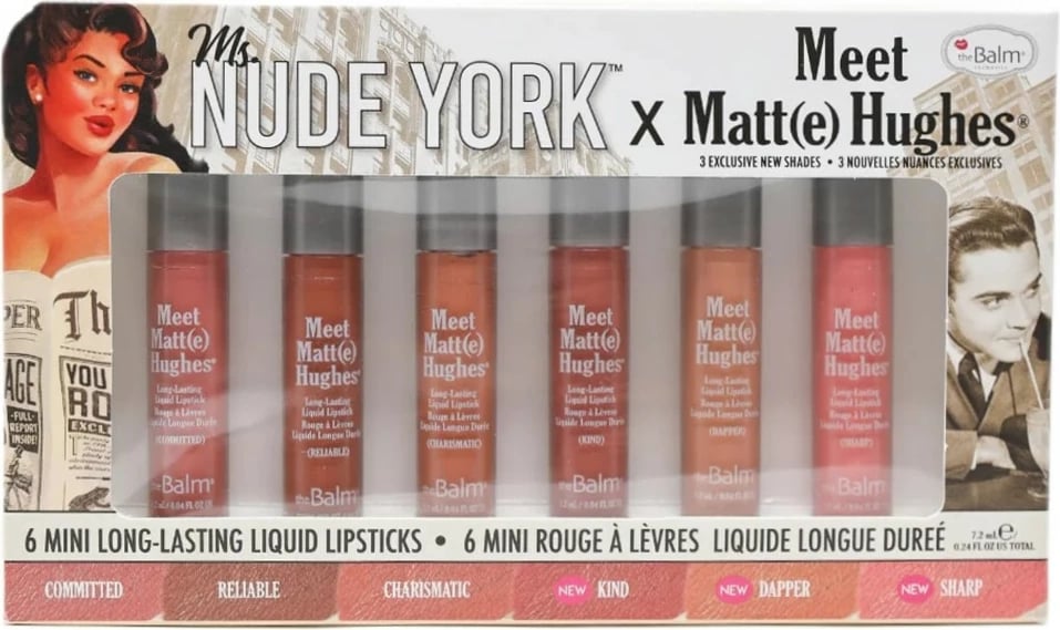 Set buzëkuqë të lëngshëm The Balm Ms. Nude York x Meet Matt(e) Hughes për femra, 6x1.2ml