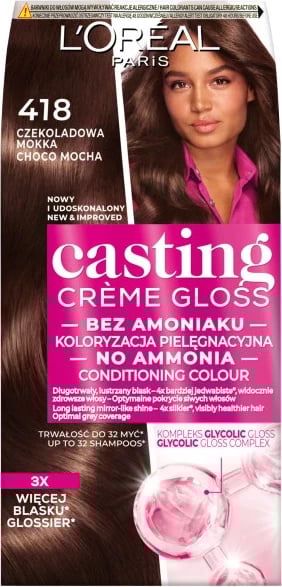 Ngjyrë për flokë L'Oreal Paris Casting Creme Gloss për femra 418 Chocolate Mokka, 1 copë