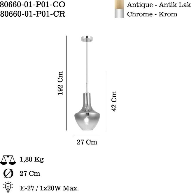 Llambë tavani Opviq, Grava, krom, P01-CR