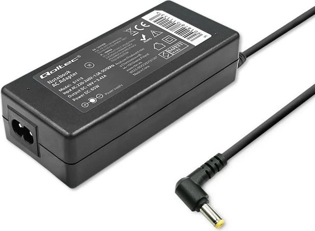Adapter rryme për laptop Qoltec 65W, 19V, 3.42A, 5.5x1.7 mm, me kabllo, i zi