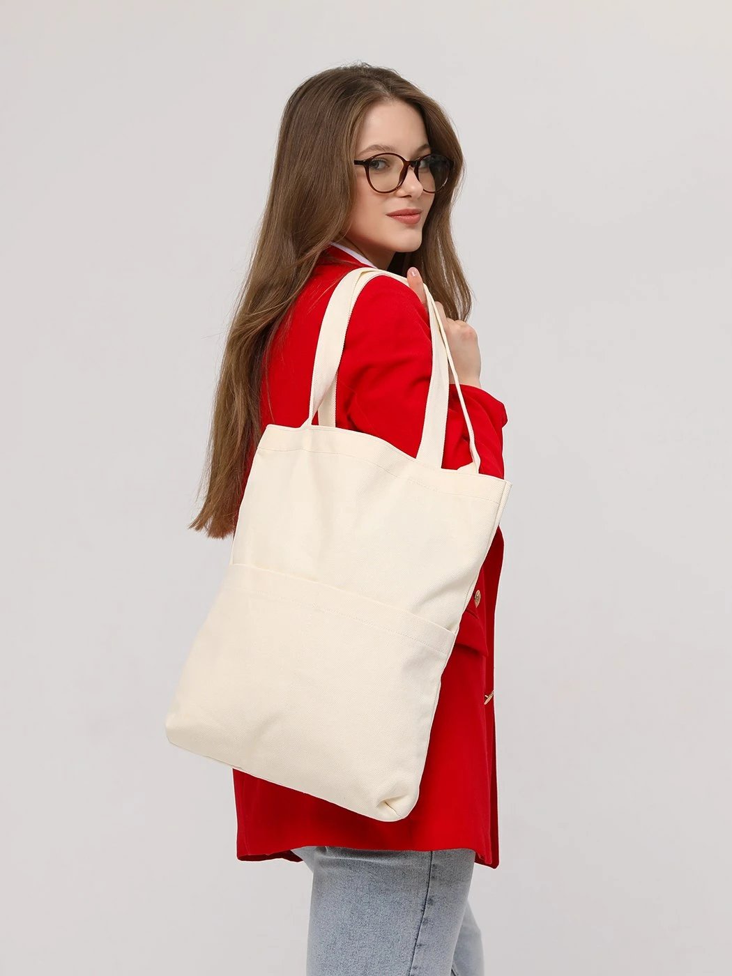Tote bag Zoozie Bags, ngjyrë ecru, 35x40x8cm, 100% gabardinë