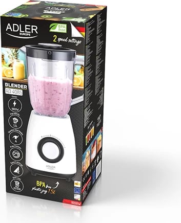 Blender, Adler, AD 4085, 1.5L gotë plastike BPA-free, 1000W, 2 shpejtësi + puls Blender, Adler, AD 4085, 1.5L gotë plastike BPA-free, 1000W, 2 shpejtësi + puls