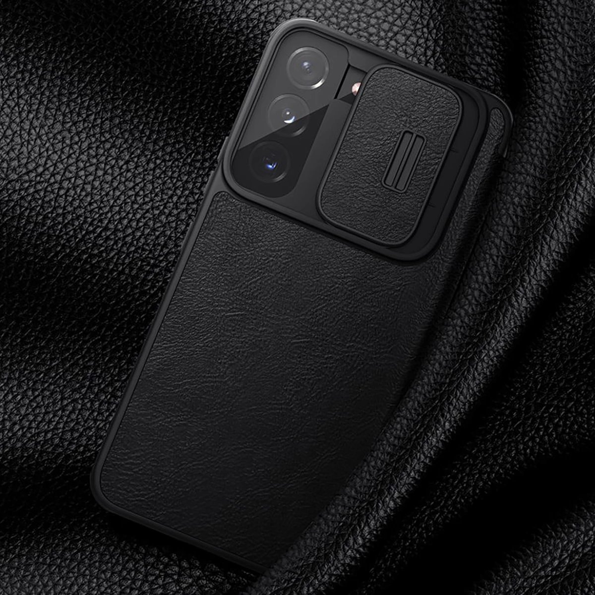 Mbështjellës Nillkin Qin Leather Pro Case për Samsung Galaxy S22+, me kapak dhe mbrojtës kamere, i zi