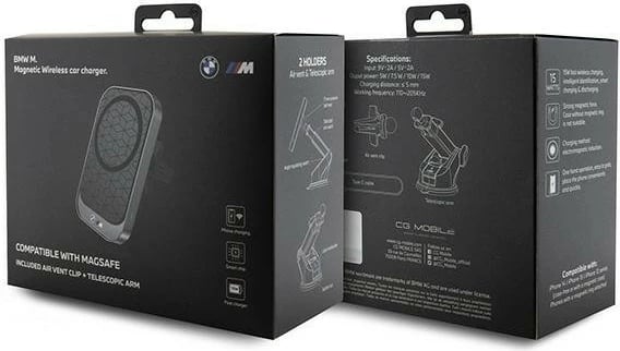 Mbajtës magnetik për veturë, BMW, BMMWCCMPGPK MagSafe M Edition, karikim pa tela 15W, montim panel/xham/grilë, USB-C, i zi