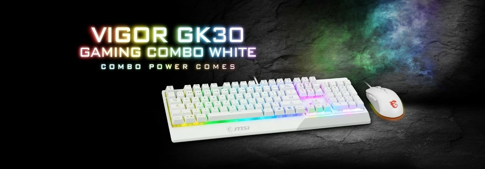 Set gaming tastierë MSI Vigor GK30 dhe maus Clutch GM11, me ndriçim RGB, i bardhë