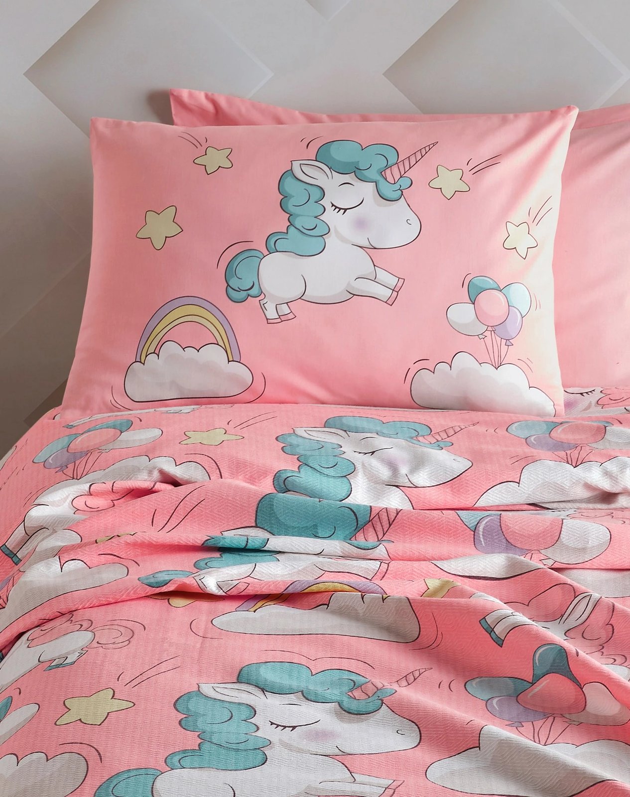 Pike teke Unicornio, ngjyrë rozë, L'Essentiel Linge de Maison, 160x235cm