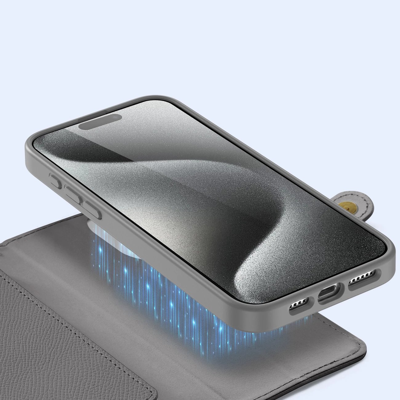 Mbështjellës Dux Ducis Lawa për iPhone 15 Pro, lëkurë, me portofol magnetik, Gri