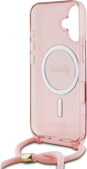 Mbështjellës Guess Crossbody Cord Script MagSafe për iPhone 16, Rozë