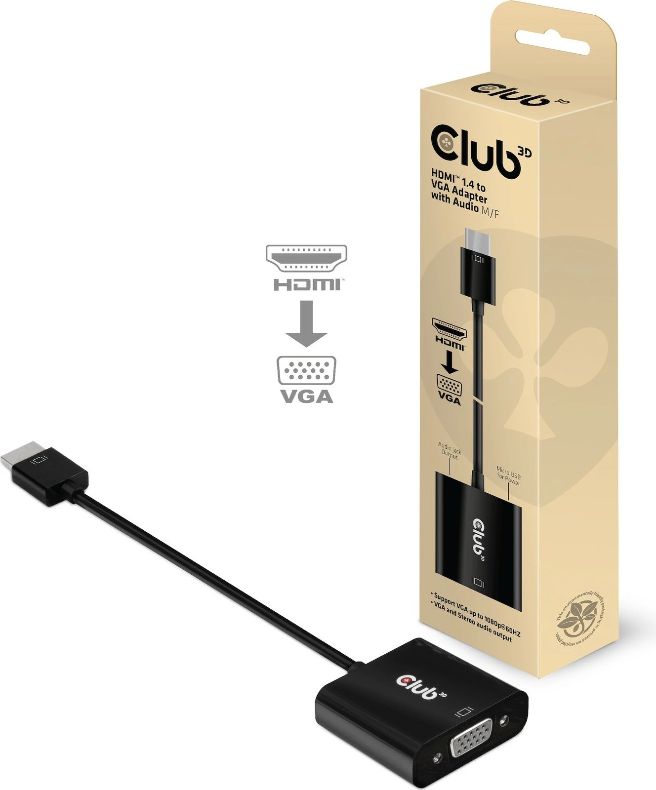 Adapter HDMI në VGA Club3D, 0.5m, me audio, i zi