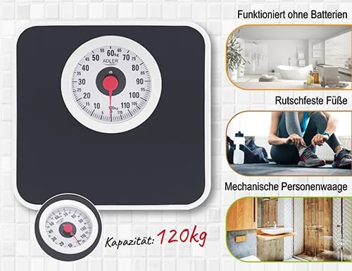 Peshore banjo mekanike, Adler AD 8178, 120 kg, saktësi 1 kg, rregullim kalibrimi, e zezë