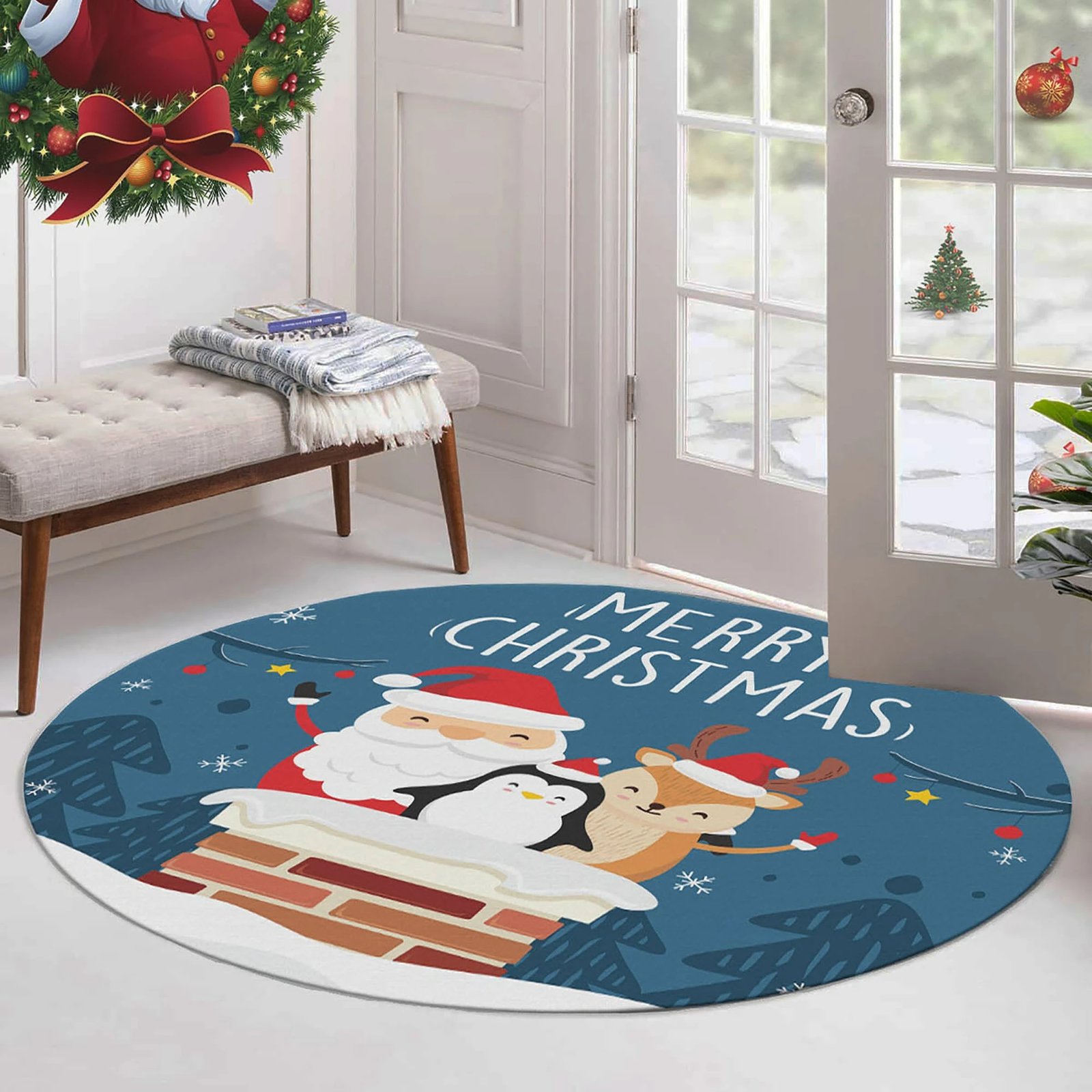 Qilim i rrumbullakët, dizajn Krishtlindjesh, shumëngjyrësh, 90cm, Conceptum Hypnose, Woopamuk463