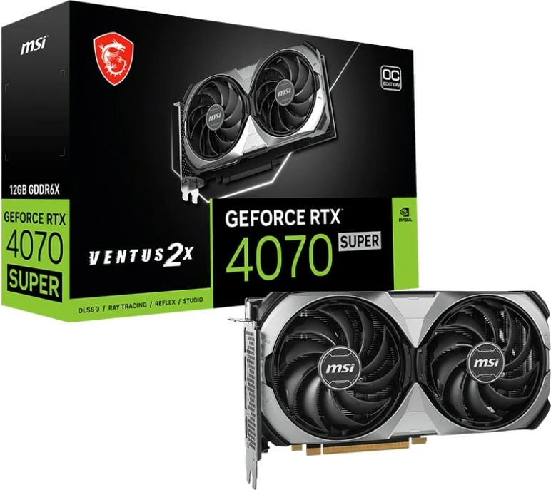 Kartelë grafike MSI VENTUS GeForce RTX 4070 SUPER 12G 2X OC, 12 GB, GDDR6X, PCI Express 4.0, e zezë/argjendtë