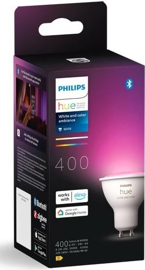 Dritë LED Philips Hue GU10, Smart, Ndryshim ngjyrash, E bardhë