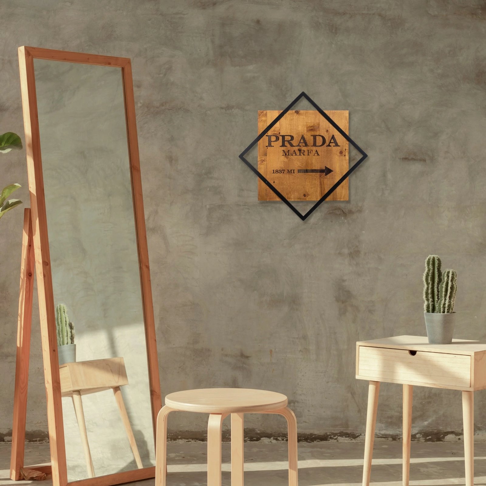 Aksesor dekorativ për mur, dru dhe metal, Wallity Fashion 2, ngjyrë arre dhe e zezë, 54x54cm